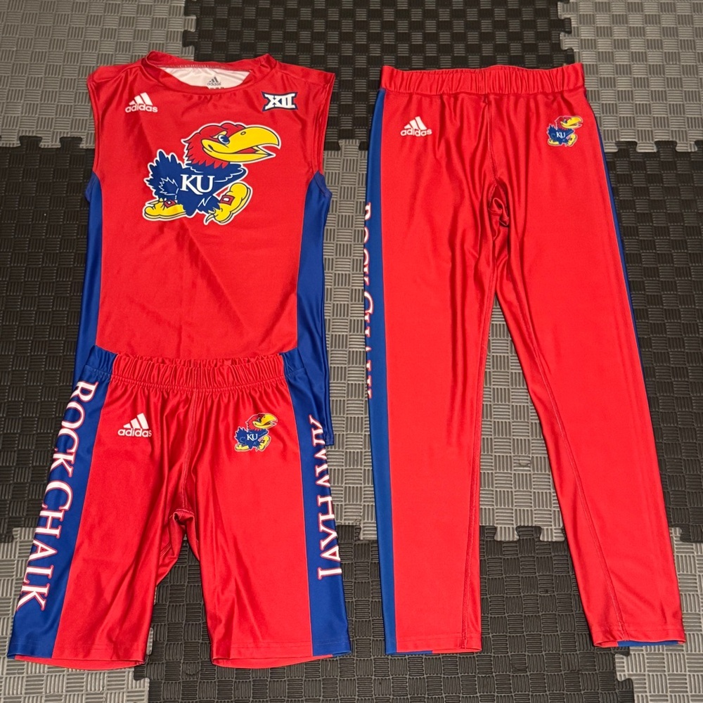 Kansas Jayhawks Men’s Track & Field Sleeveless Shirt, Shorts & Tights Leggings M